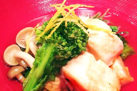 『 河豚白子の昆布焼き 菜の花添え 』です。
